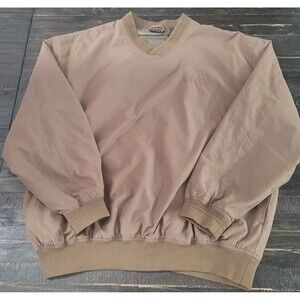 Five Star Men Beige Golf V-Neck Embroidery Windbreaker Pullover Size XL